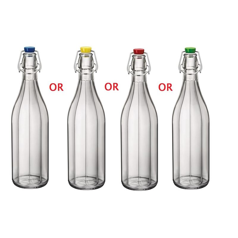 Bormioli Rocco – Oxford Flip Top 1Ltr Water Bottle Clear with Coloured Stopper