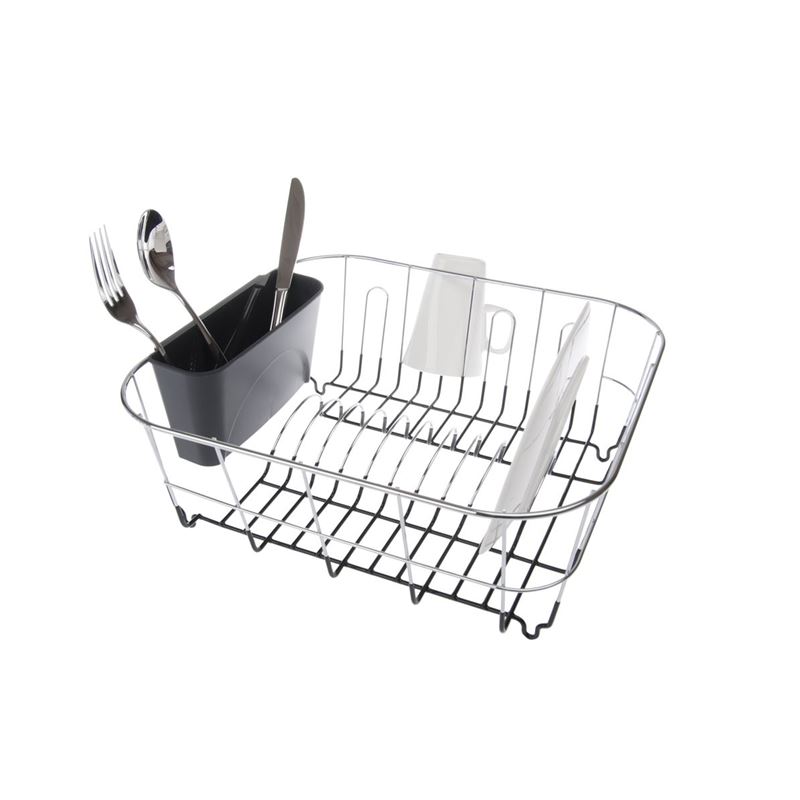 Benzer – Klassik Chrome Small PVC Coated Dish Rack with Cutlery Drainer 31x36x14cm Black