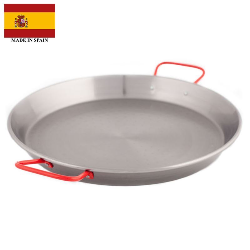 Garcima – Polished Steel Paella Pan 28cm with Red Handles (Made in Spain)