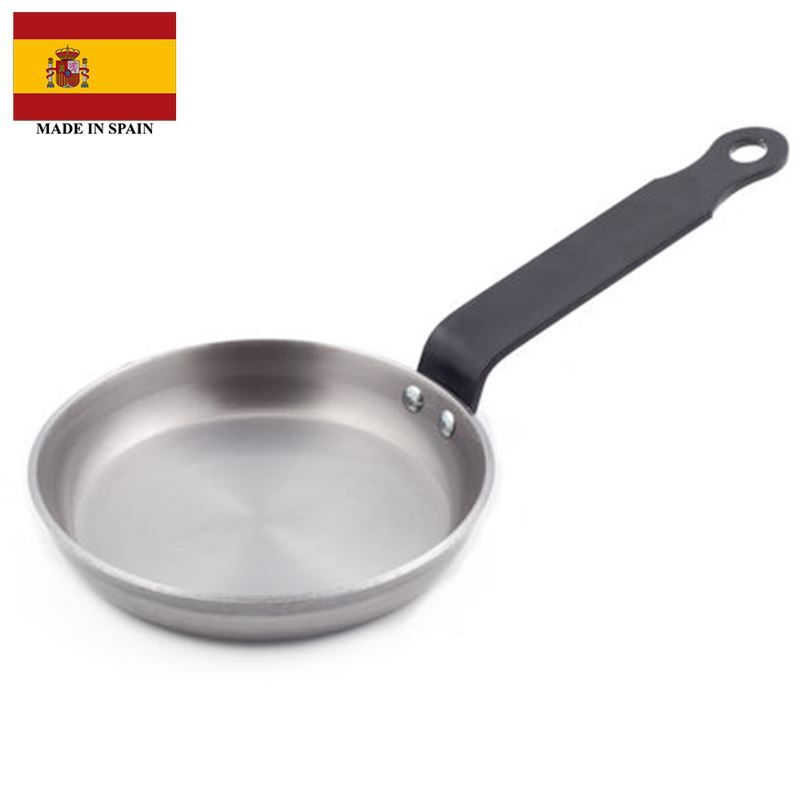 Garcima – Polished Steel Mini Blinis Pan 12cm with Black Handle (Made in Spain)