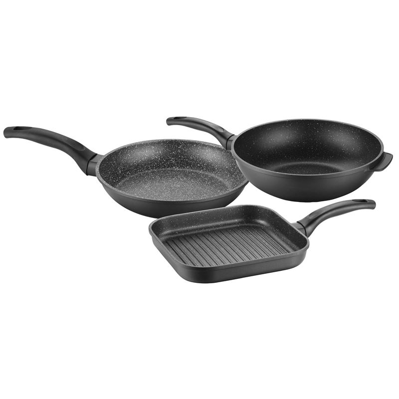 Benzer – Premium Stone Non-Stick Induction 3pc Grill, Stir and Fry Cookware set