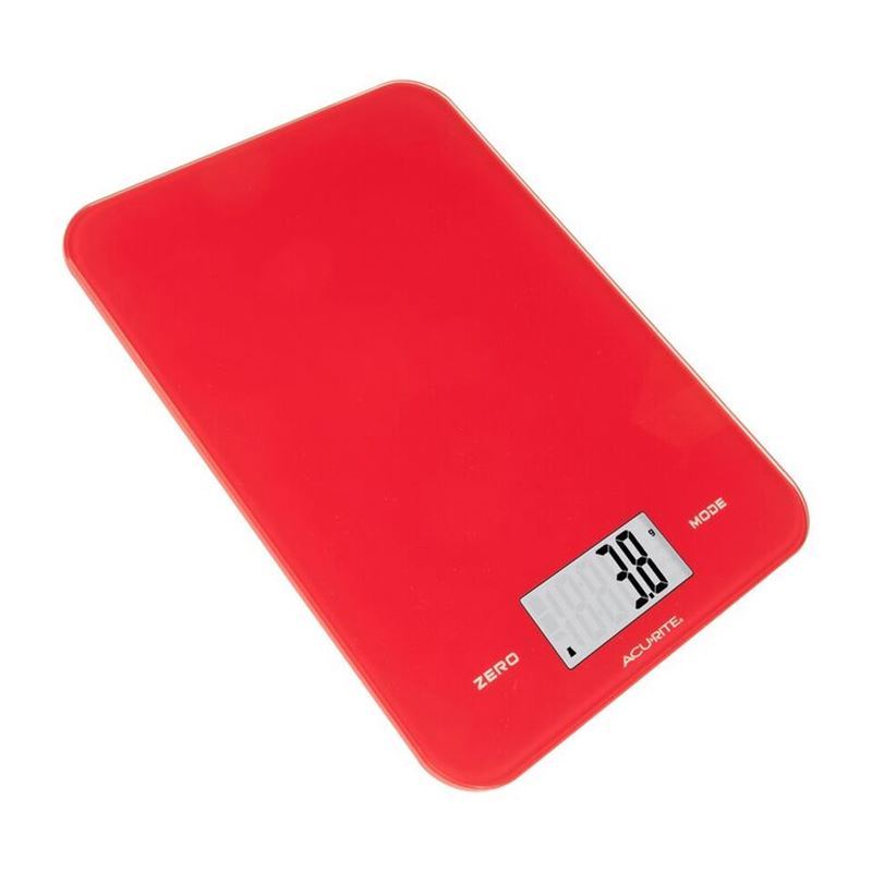 Acu-Rite- Large Slimline Electronic Kitchen Scales Red 8kg in 1g increments