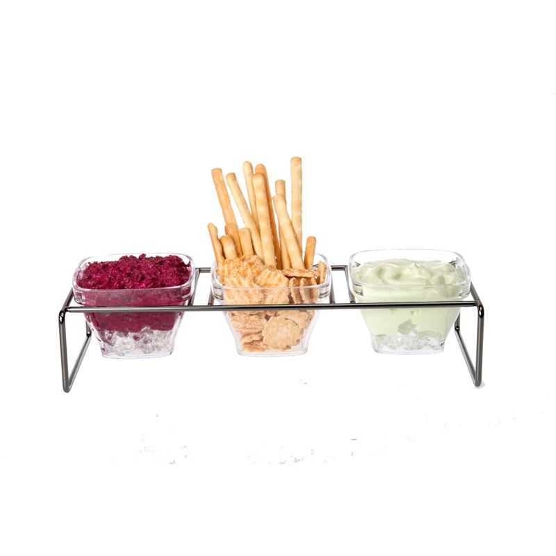 Zuhause – Partii Oblong Metal Tray with 3 Acrylic Snack Bowls