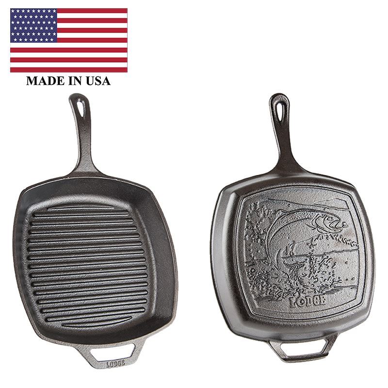 Lodge – Logic Cast Iron Square Grill Pan 27cm with Fish (Made in the U.S.A)