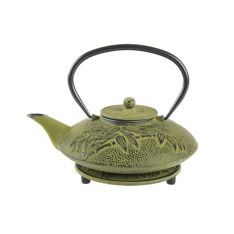 Benzer – Orient Express Bamboo Cast Iron Tea Pot 800ml and Trivet Set Lime with Black Finish