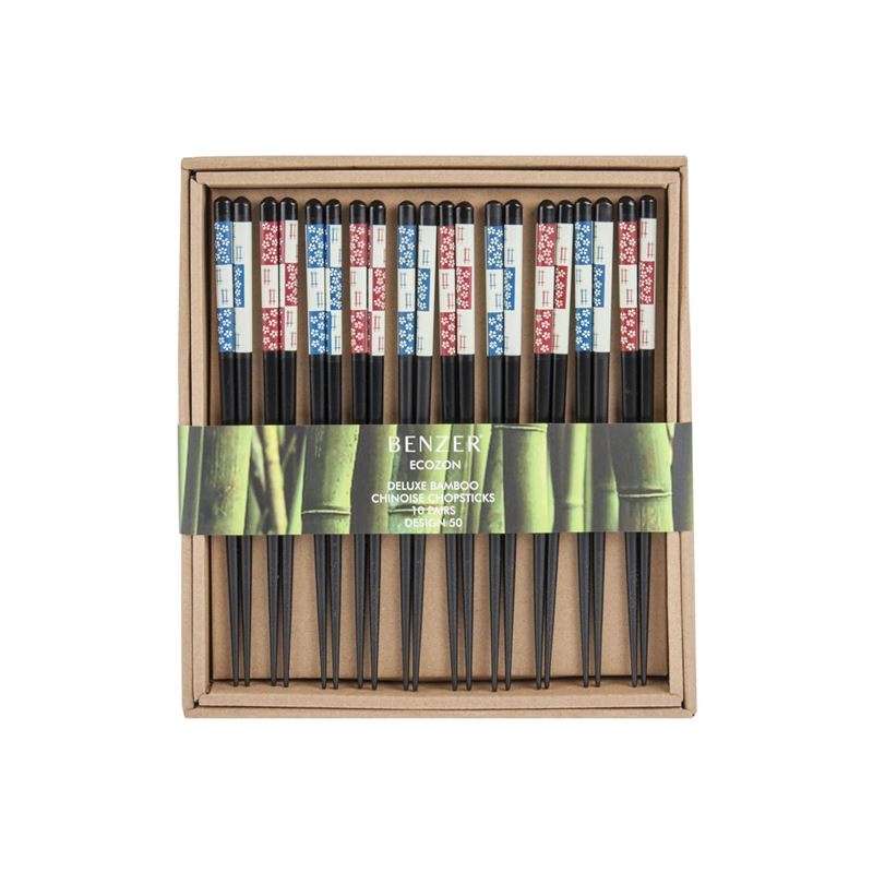 Benzer – Ecozon Bamboo Orient Collection Bamboo Chopsticks 10 Pairs Black Design 50
