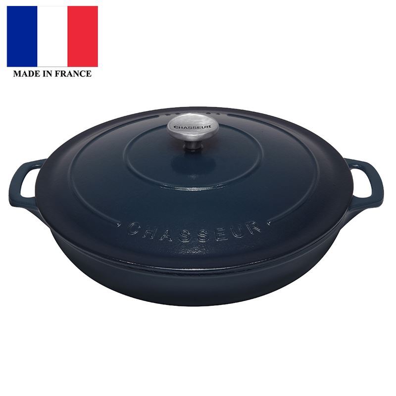 Chasseur Cast Iron – Liquorice Blue 30cm 2.5Ltr Low Round Casserole (Made in France)