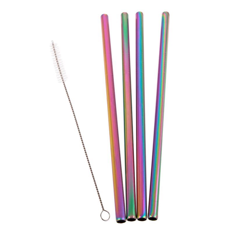 Appetito – Stainless Steel Straight Smoothie Drinking Straw Set of 4 Rainbow
