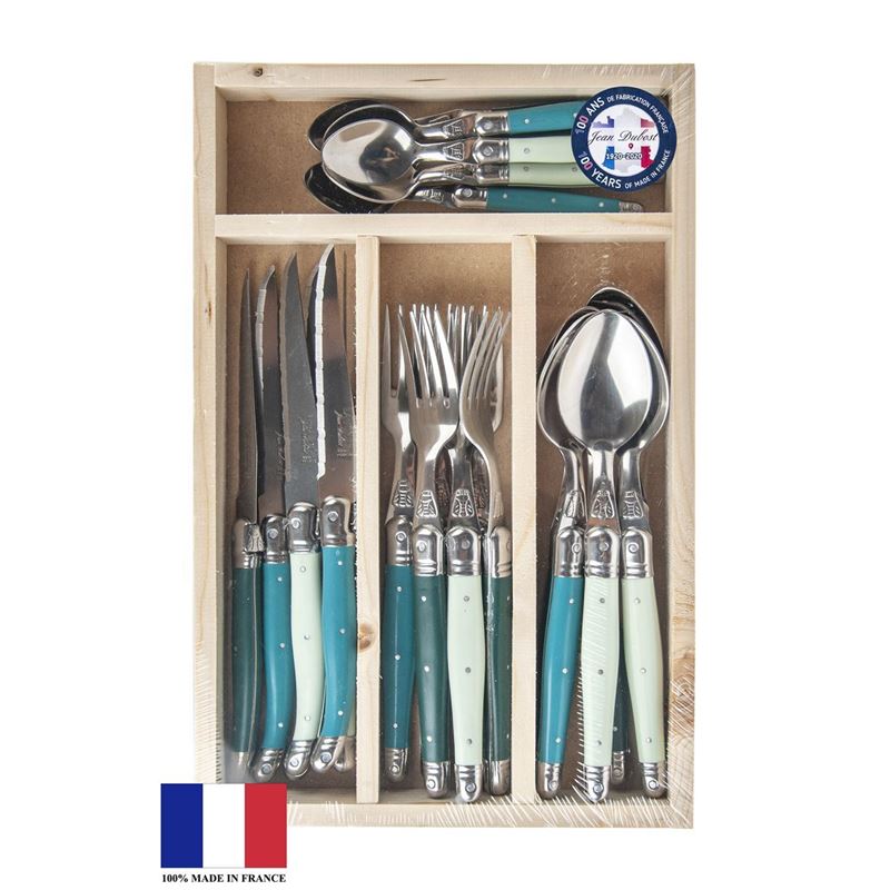 Laguiole by Jean Dubost – Authentic French Made Simplicite Riviera Green 24pc Cutlery Set (Made in France)