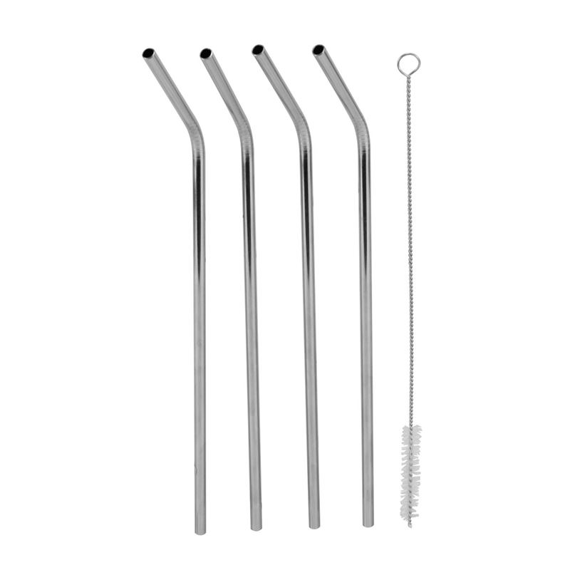 Benzer – Ecozon Bent Stainless Steel Straw Set of 4 with Brush Cleaner 25cm