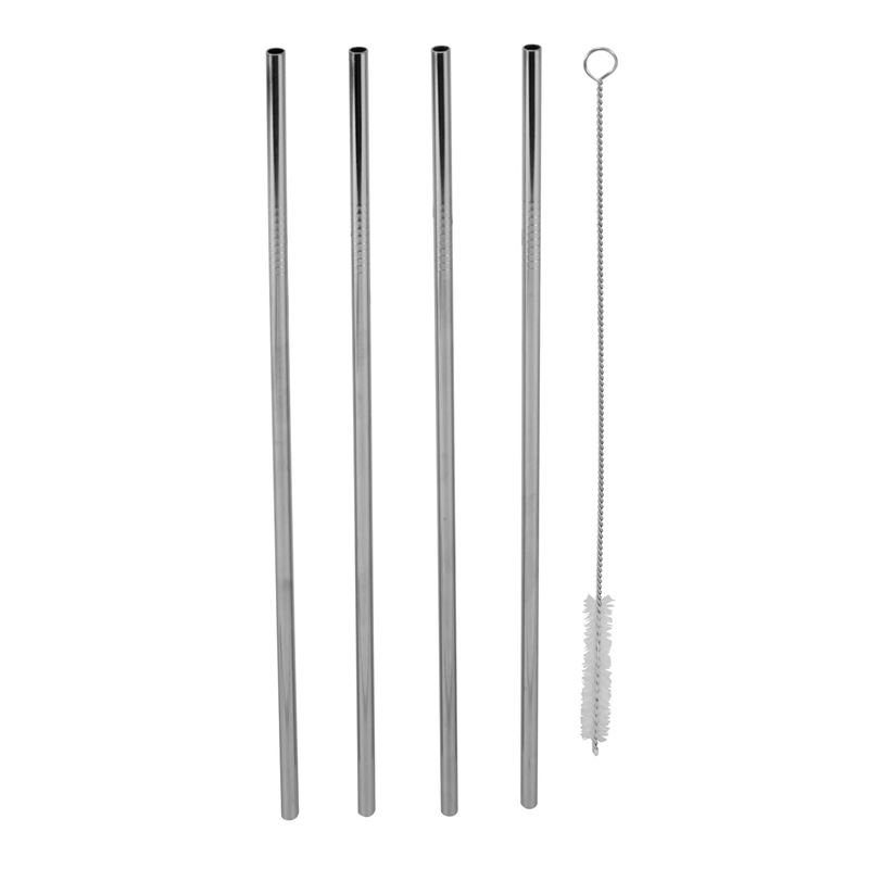 Benzer – Bar Ecozon Straight Stainless Steel Straw Set of 4 with Brush Cleaner 25cm