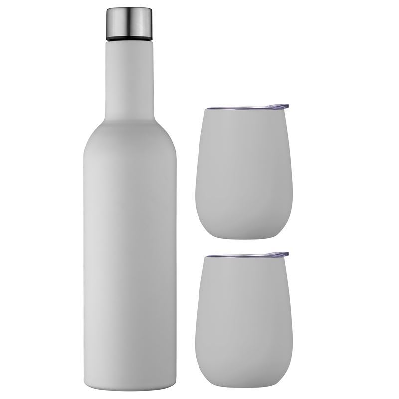 Avanti – Double Wall Insulated Stainless Steel Wine Bottle and Tumbler Traveller Set Dove Grey