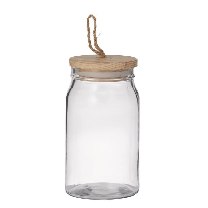Pantry – Round Glass Canister 1Ltr with Wooden Lid 10.5x19cm