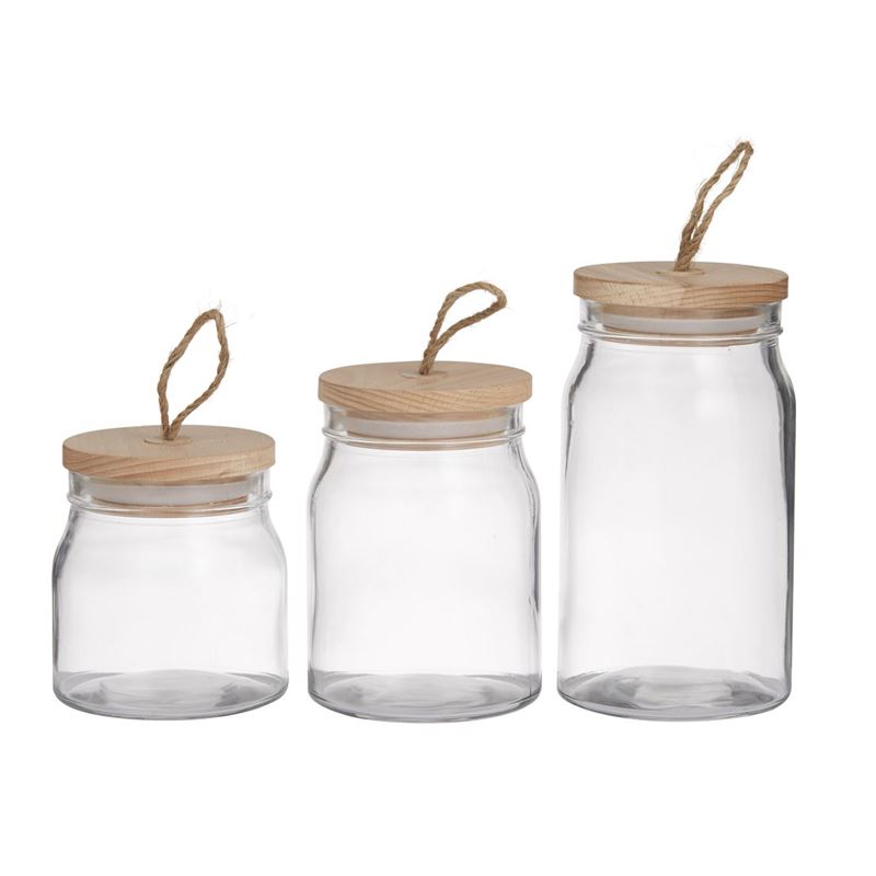 Pantry – Round Glass Canister with Wooden Lid Set of 3
