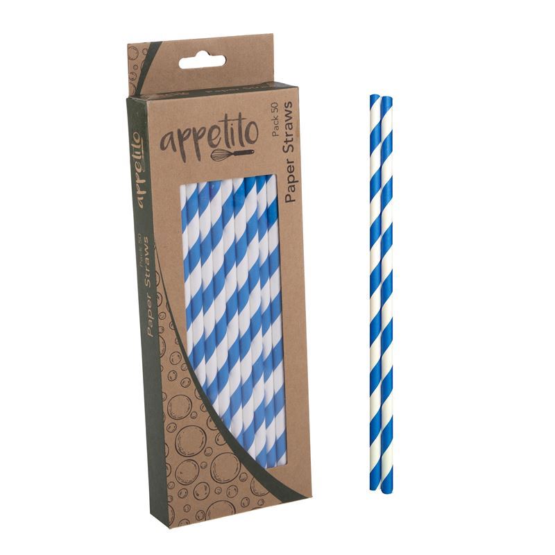 Appetito – Paper Straws Pack of 50 Blue Stripe