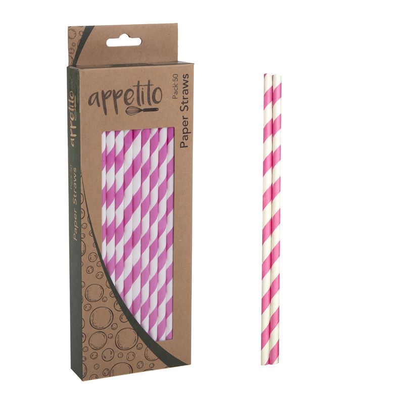 Appetito – Paper Straws Pack of 50 Pink Stripe