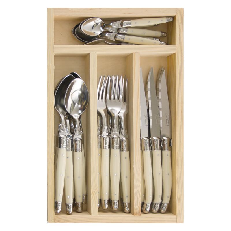 Laguiole by Jean Dubost – Authentic French Made Simplicite Ivory 24pc Cutlery Set (Made in France)