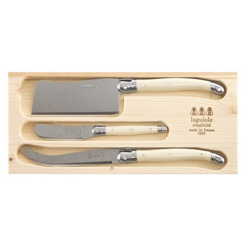 Laguiole by Jean Dubost – Authentic French Made Simplicite Ivory 3pc Cheese Set with Cleaver Set (Made in France)