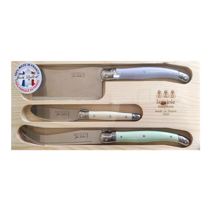Laguiole by Jean Dubost – Authentic French Made Simplicite Pastel 3pc Cheese Set with Cleaver Set (Made in France)