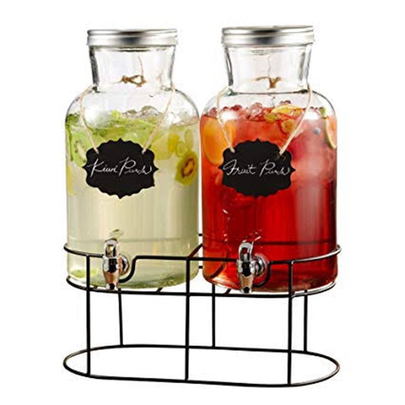 Circleware – High Sierra Glass Beverage Dispensers Set of 2 on Metal Stand