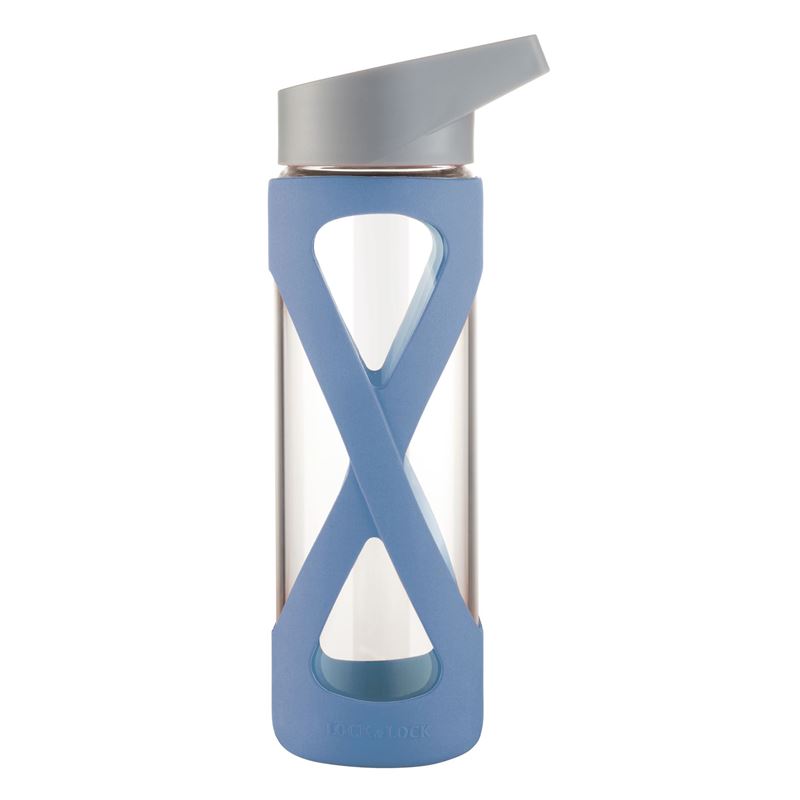 Lock & Lock – Glass Water Bottle with Silicone Sleeve 510ml Blue