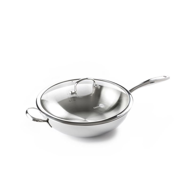 GreenPan – Deluxe Stainless Steel 3 Ply Induction Covered Wok 32cm 4Ltr