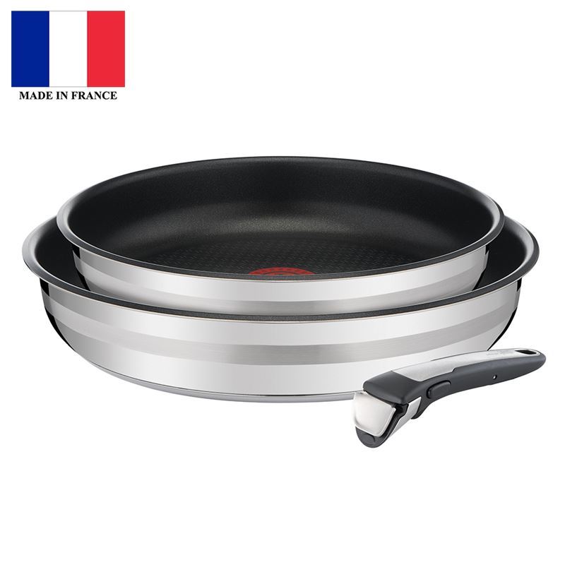 Jamie Oliver by Tefal – Ingenio Space Saving Stacking Stainless Steel and Non-Stick Induction 3pc Frypan Set (Made in France)