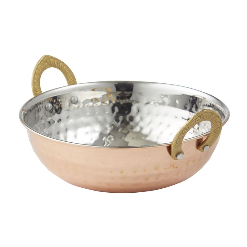 Davis & Waddell – World Gourmet Stainless Steel and Copper Balti Serving Dish with Brass Handles 11cm