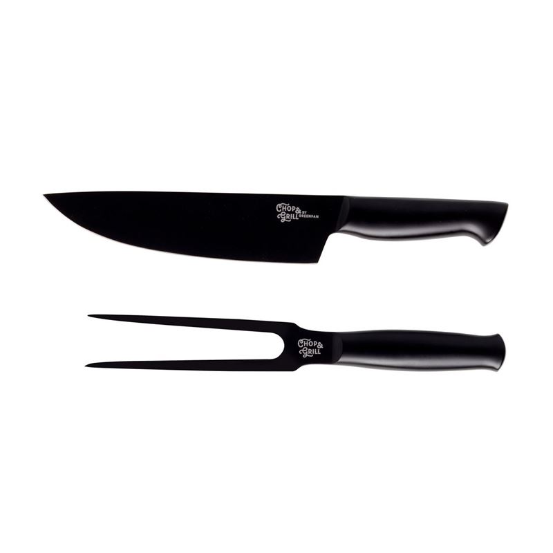 Greenpan – Chop & Grill Black Stainless Steel 20cm Chef’s/Carving Knife & 14cm Fork Set