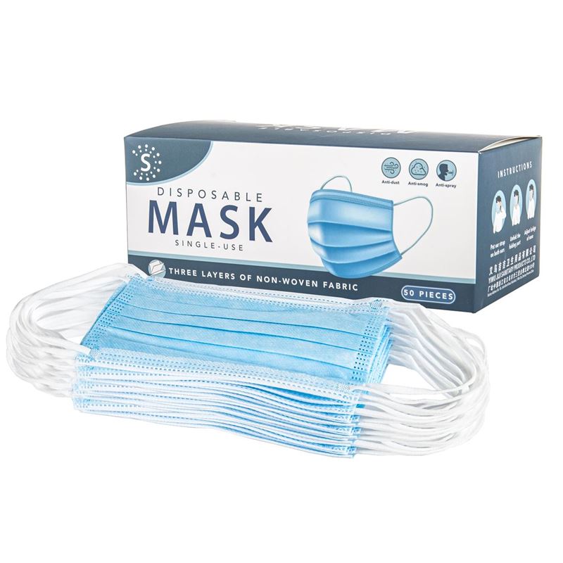 Pack of 50 Face Masks 3 Ply Disposable – Non-Medical Blue