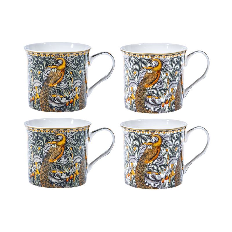 William Morris by Nostalgic Ceramics – Fine China Peacock Tapestry 220ml Mug Set of 4