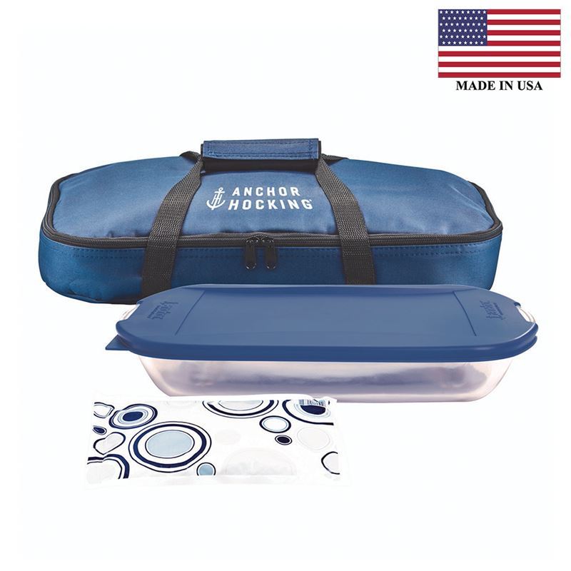 Anchor Hocking – Bake n Take 4pc Baker, Lid, Hot/Cold Pack and Carry Bag Set (Made in the U.S.A)