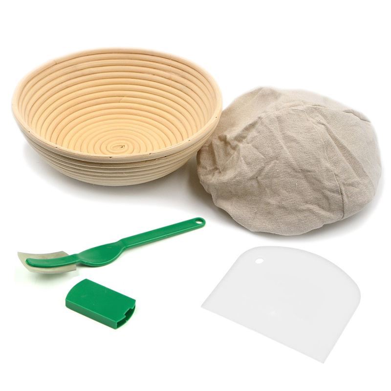 Brunswick Bakers – 4 PCE BOXED SET Banneton 23cm Round, Lining with Bread Lame and Scraper