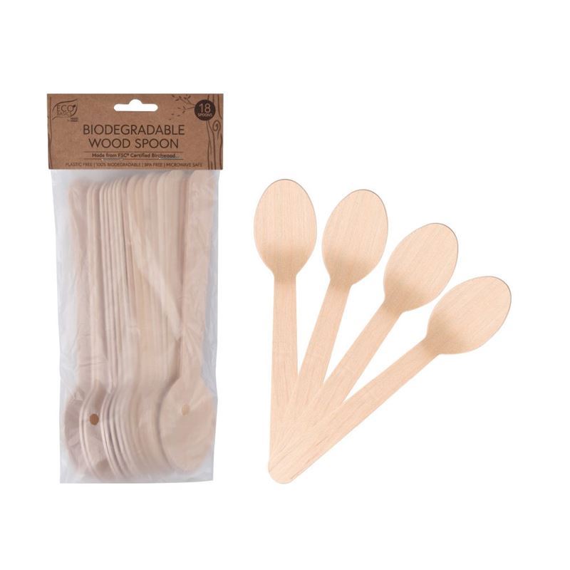 Eco Basics – Biodegradable Wood Spoon Pack of 18