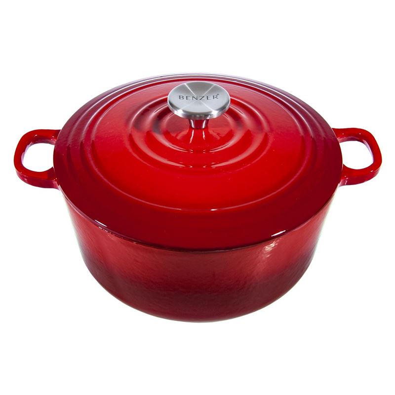 Benzer – Kristoff Cast Iron 24cm Chef’s Casserole with Stainless Steel Knob 4.2Ltr Fire Red