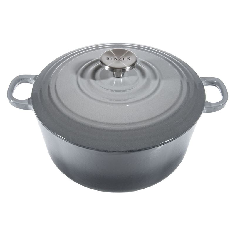 Benzer – Kristoff Cast Iron 28cm Chef’s Casserole with Stainless Steel Knob 6.6Ltr Lava Grey