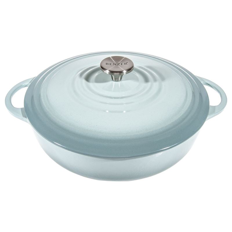 Benzer – Kristoff Cast Iron 28cm Chef’s Low Casserole with Stainless Steel Knob 4Ltr Duck Egg Blue