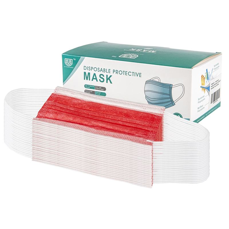 3-Ply Disposable Non Medical Face Mask Pack of 50 – Fuschia Red