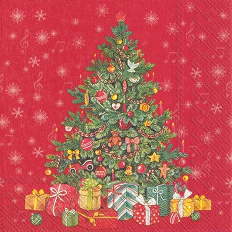 IHR – Festive Christmas Tree Red Lunch Napkin Pack 20