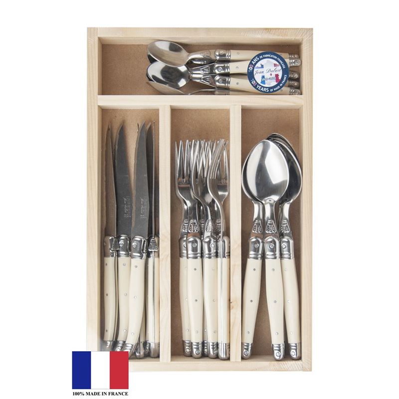 Laguiole by Jean Dubost – Authentic French Made Provencal Ivory 24pc Cutlery Set (Made in France)
