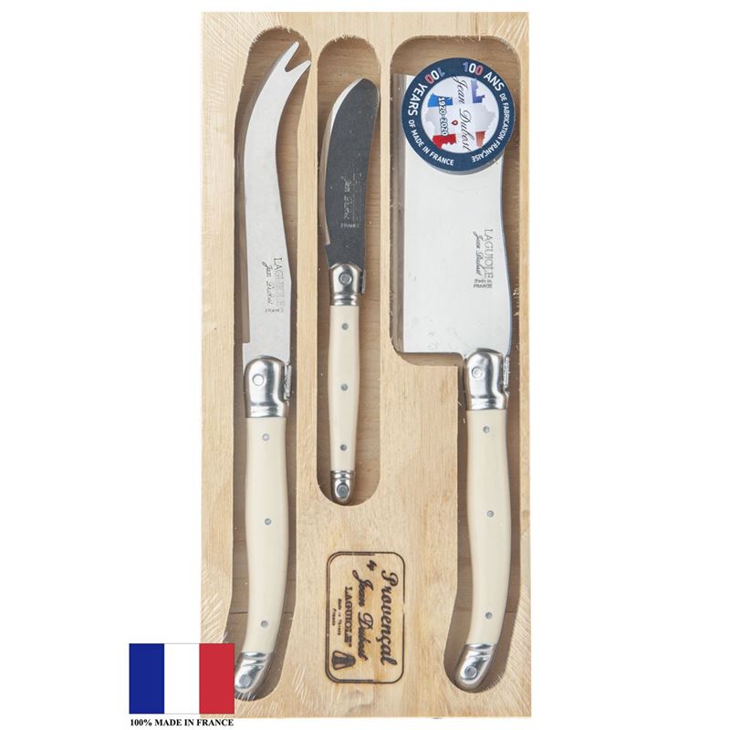 Laguiole by Jean Dubost – Authentic French Made Provencal Ivory 3pc Cheese Set with Cleaver (Made in France)