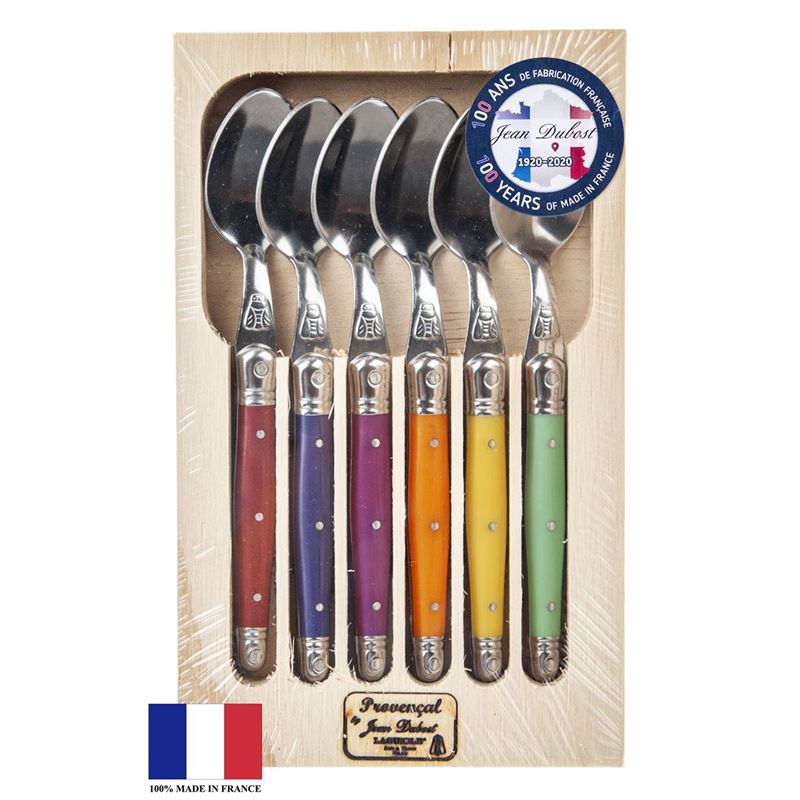 Laguiole by Jean Dubost – Authentic French Made Provencal Multi-Colour 6pc Tea Spoons (Made in France)