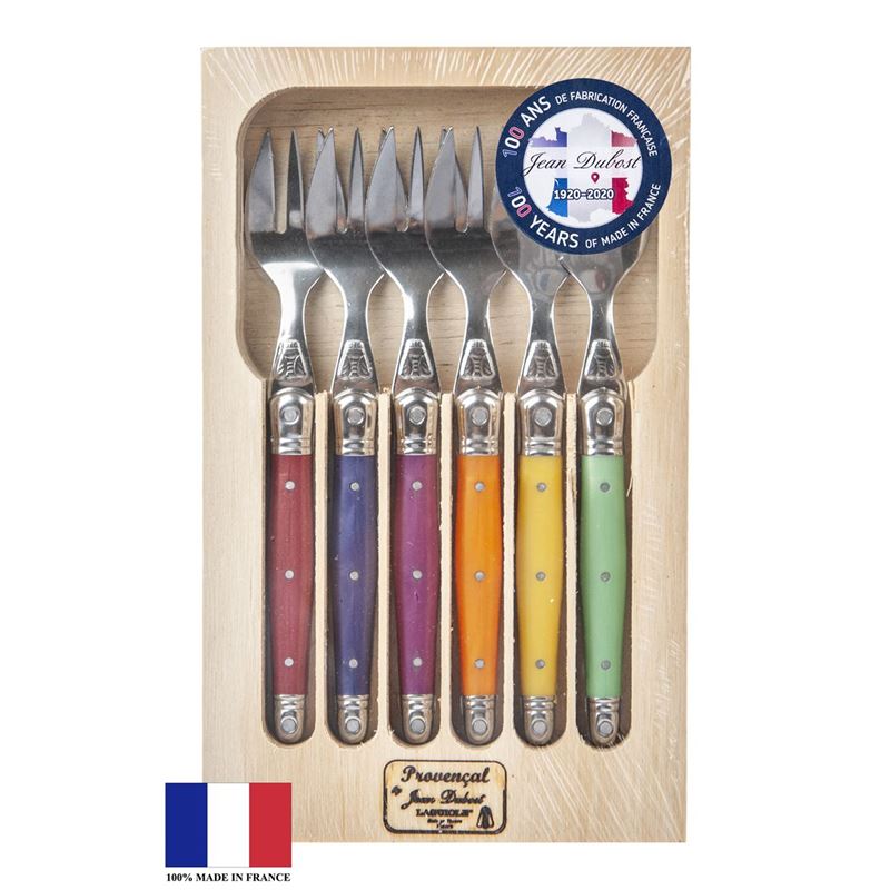 Laguiole by Jean Dubost – Authentic French Made Provencal Multi-Colour 6pc Cake Fork (Made in France)