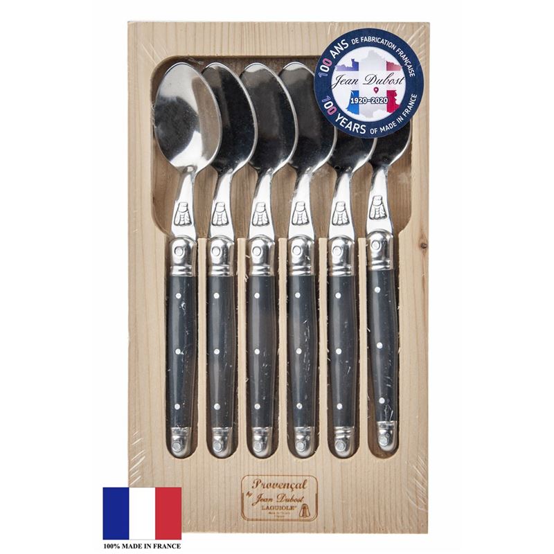 Laguiole by Jean Dubost – Authentic French Made Provencal Charcoal Cool Grey 6pc Tea Spoons (Made in France)
