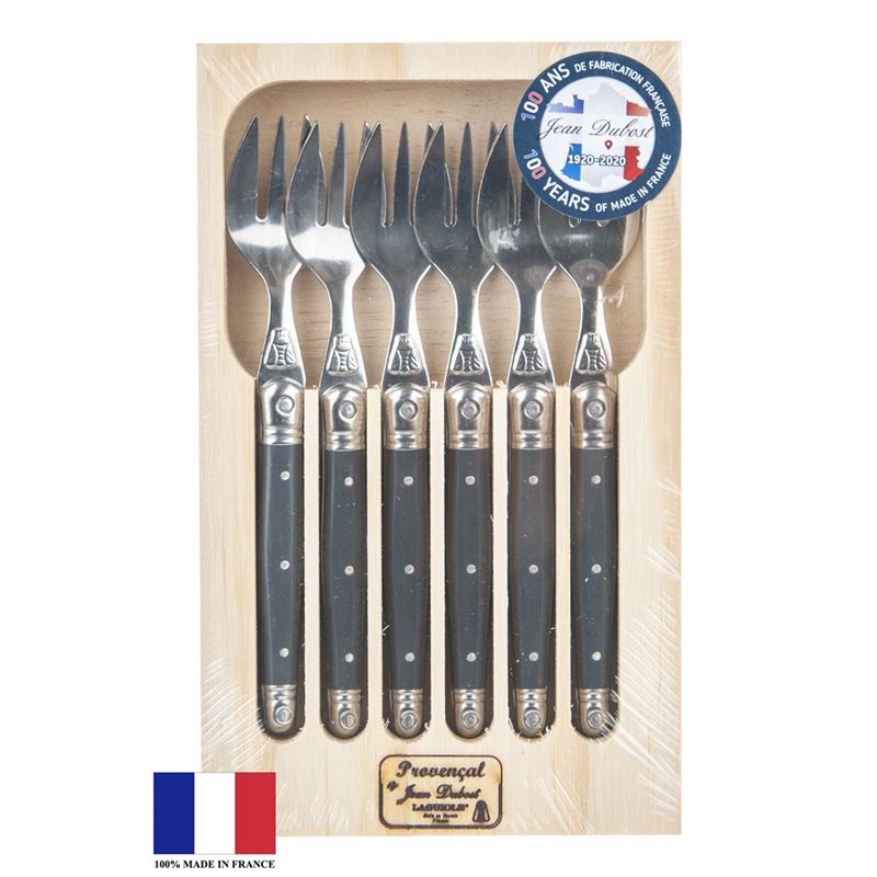 Laguiole by Jean Dubost – Authentic French Made Provencal Charcoal Cool Grey 6pc Cake Fork (Made in France)