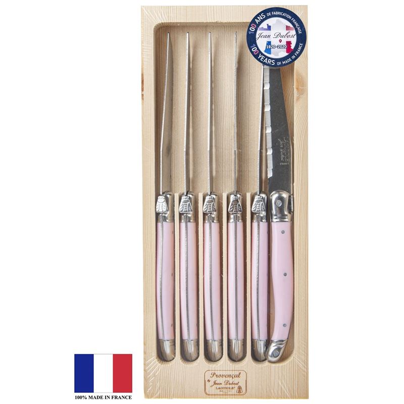 Laguiole by Jean Dubost – Authentic French Made Provencal Pastel Rose 6pc Steak Knife Set (Made in France)