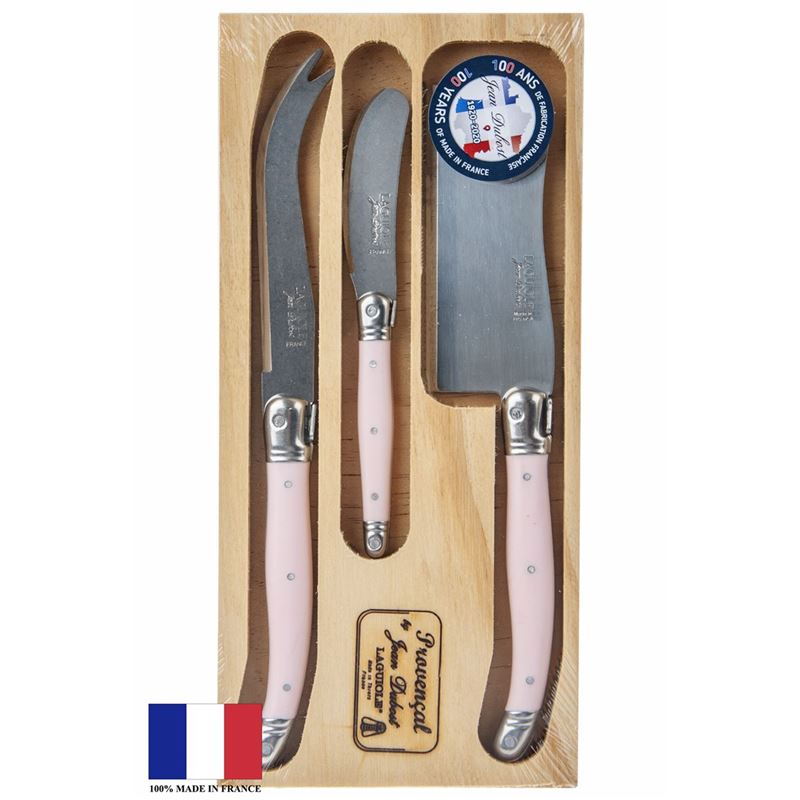 Laguiole by Jean Dubost – Authentic French Made Provencal Pastel Rose 3pc Cheese Set with Cleaver (Made in France)