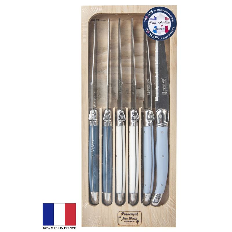 Laguiole by Jean Dubost – Authentic French Made Provencal Atelier Blue 6pc Steak Knife Set (Made in France)