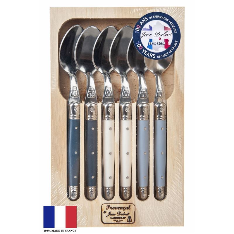 Laguiole by Jean Dubost – Authentic French Made Provencal Atelier Blue 6pc Tea Spoons (Made in France)