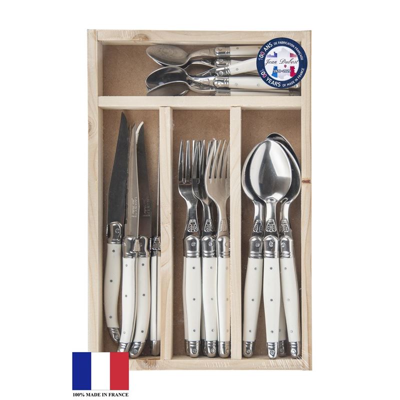 Laguiole by Jean Dubost – Authentic French Made Provencal Plain White 24pc Cutlery Set (Made in France)